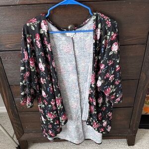 LuLaRoe Floral Cardigan - Black and Pink